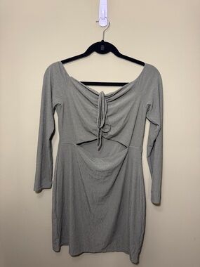 Olive Green Long-Sleeve Cutout Dress with Front tie